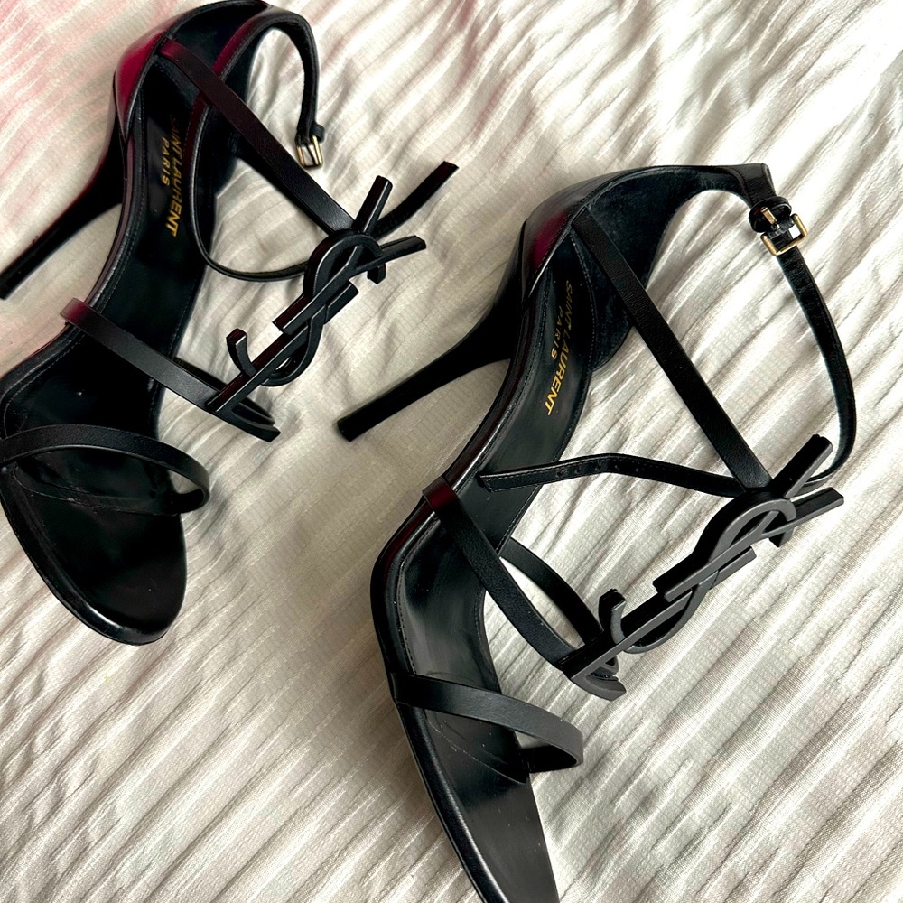Saint Laurent Cassandra YSL Logo Sandal Black